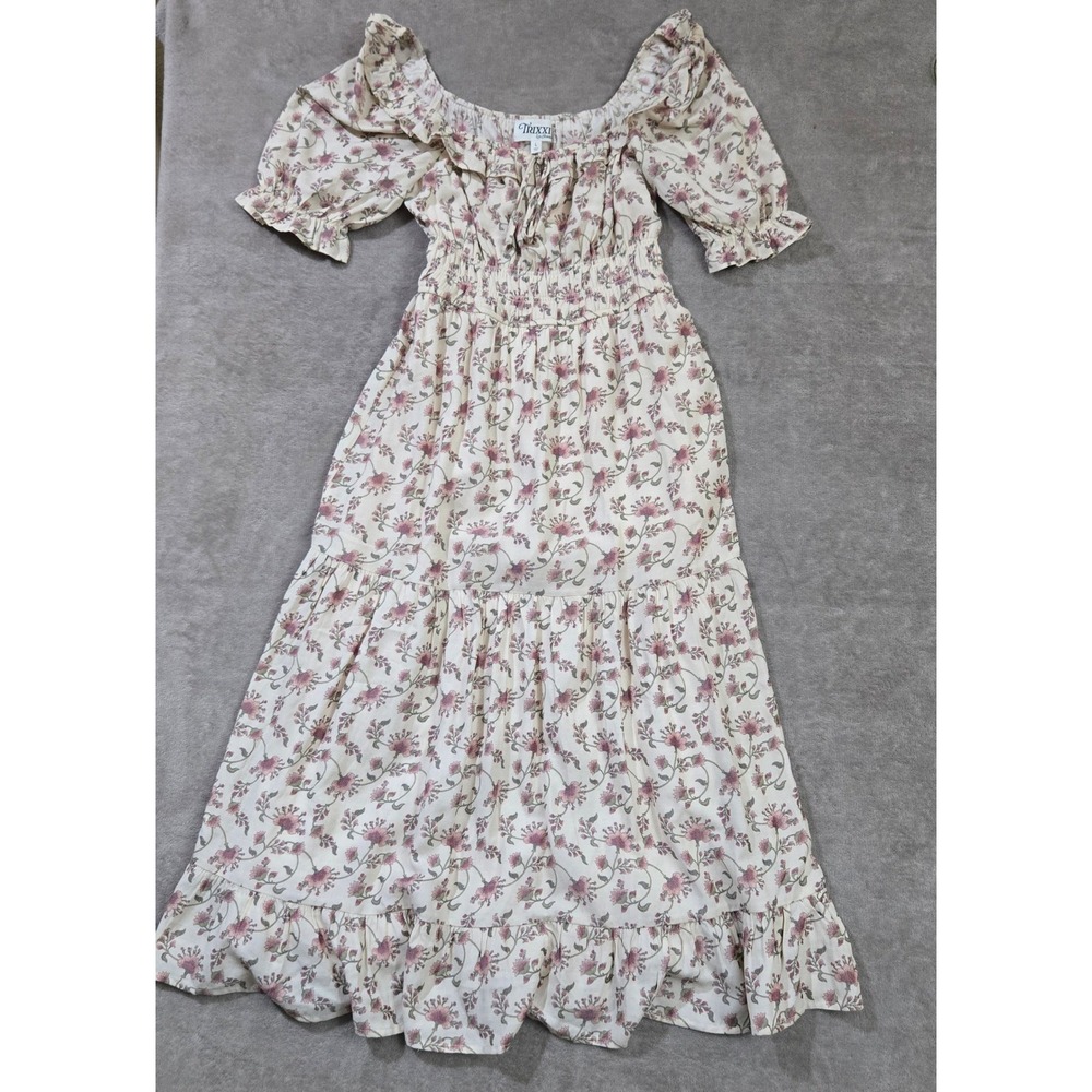 Trixxi Floral Smocked Dress Large Milkmaid Cottagecore Boho‎ Prairie Romantic